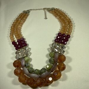 Multistrand Beaded Necklace in Amber, Berry and Green - Women Jewelry Statement